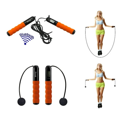 Acuvar Bluetooth with LCD Digital Jump Rope (Black and Orange) with 6 Exercise modes and 2 Tetherballs for Indoor and Outdoor use with IOS and Android