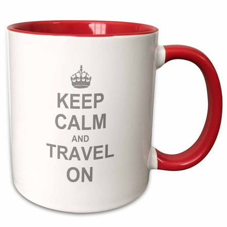 

3dRose Keep Calm and Travel on - carry on globe traveling - World Traveler gifts - fun funny humor humorous - Two Tone Red Mug 11-ounce