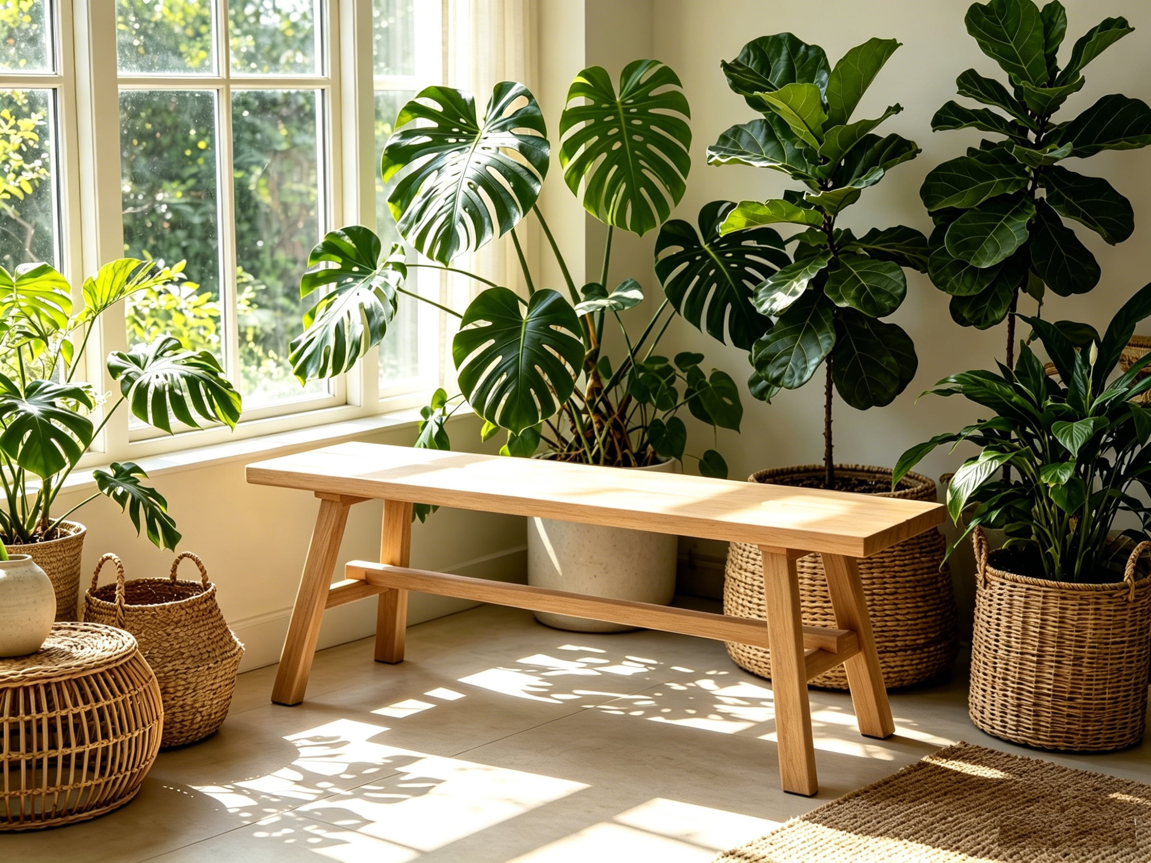 55" Farmhouse Wood Bench, Rustic Solid Wood Dining Room & Entryway Bench Seat for Indoors, Easy Assembly