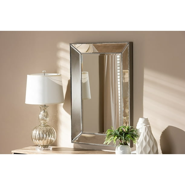 Baxton Studio Emelie Modern And Contemporary Antique Silver Finished Accent Wall Mirror Walmart Com Walmart Com