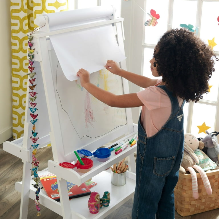 KidKraft Wooden Storage Easel – Double-Sided Art Station With Dry-Erase & Chalkboard (Espresso)