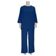 thumbnail image 7 of Sevevn Women Summer Loose Casual Solid Color And Linen 3/4 Sleeved Tops+Pants Outwear Set Beach Vacation Clothes for Women Blue S, 7 of 7