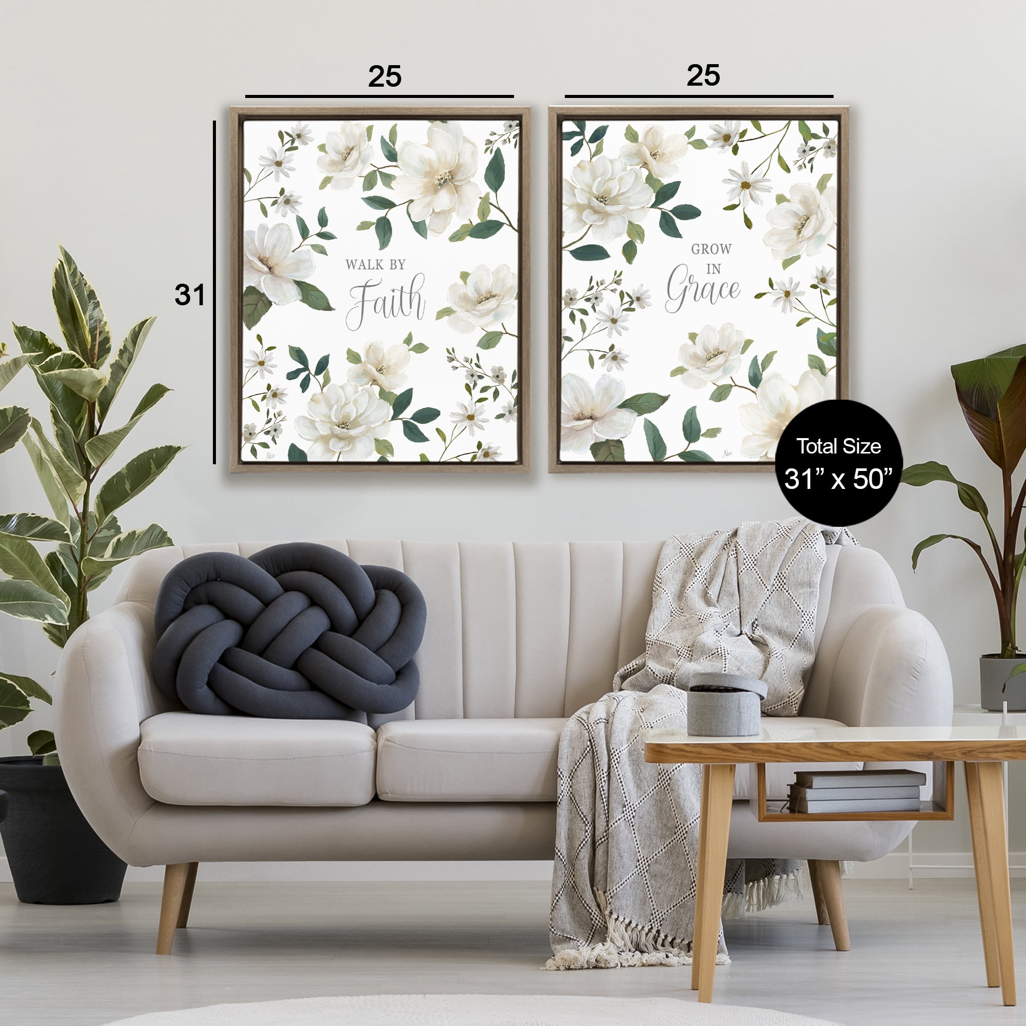 Stupell Industries Spiritual Faith Sayings with Florals 2 Piece Brown Framed Floater Canvas Set, design by Nan