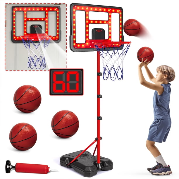 Canasta de baloncesto GMAOPHY para niños, altura ajustable de 1,07 a 1,88 m con LED