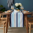 thumbnail image 2 of Navy Blue Stripe Table Runner - 120 Inch Long, Kitchen Dining Table Runner Dresser Scarves, Ombre Geometric Grey Vertical Striped Farmhouse Decor for Coffee Tables Wedding Party Banquet, 2 of 8