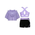 thumbnail image 2 of Miutii Kids Girls 3 Piece Gym Gymnastics Yoga Training Suit Short Sleeve Hoodie Tank Bra with Dance A Lavender 8, 2 of 9