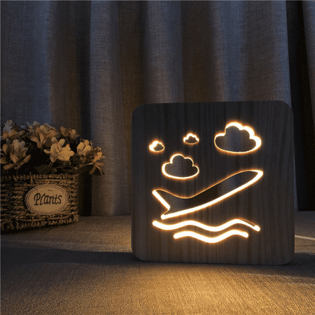 

Aircraft LED Night Light Wooden 3D Light Creative Bedroom Bedside USB Decorative Decoration Atmosphere Light Desk Light - FS-T1849