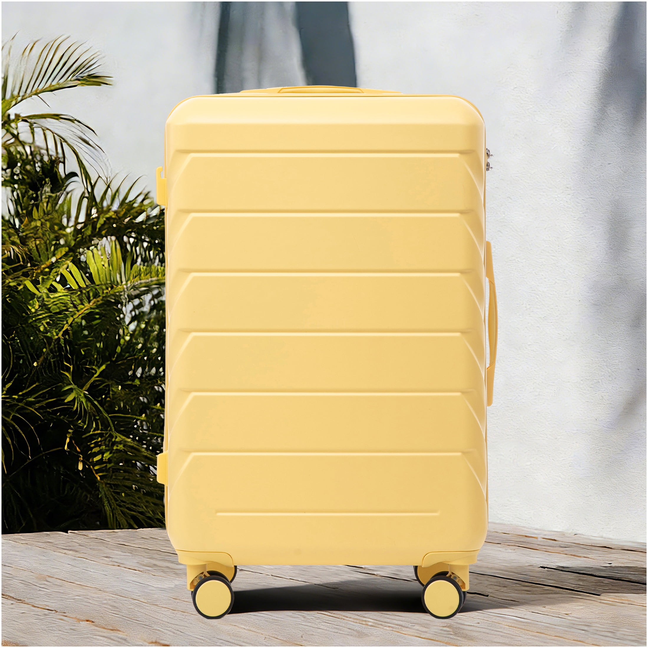 JERFIT 28-Inch Checked Luggage Suitcase with 360° Spinner Wheels, TSA Lock, Large Capacity, ABS Hard Shell, Yellow