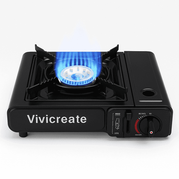 Vivicreate Portable Butane Camping Stove, Single Burner Gas Cooker with Carrying Case, Black, for Camping and Outdoor Cooking