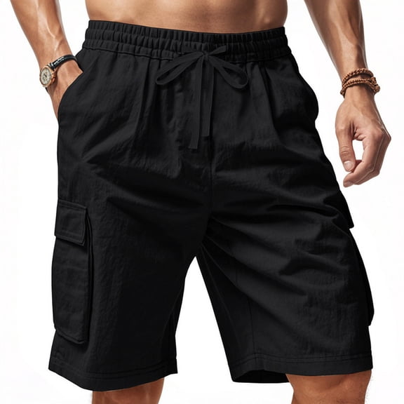 CYiJun Men's Casual Cargo Shorts Elastic Waist Drawstring Hiking Shorts for Work Athletic Travel Outdoor with Multi Pockets