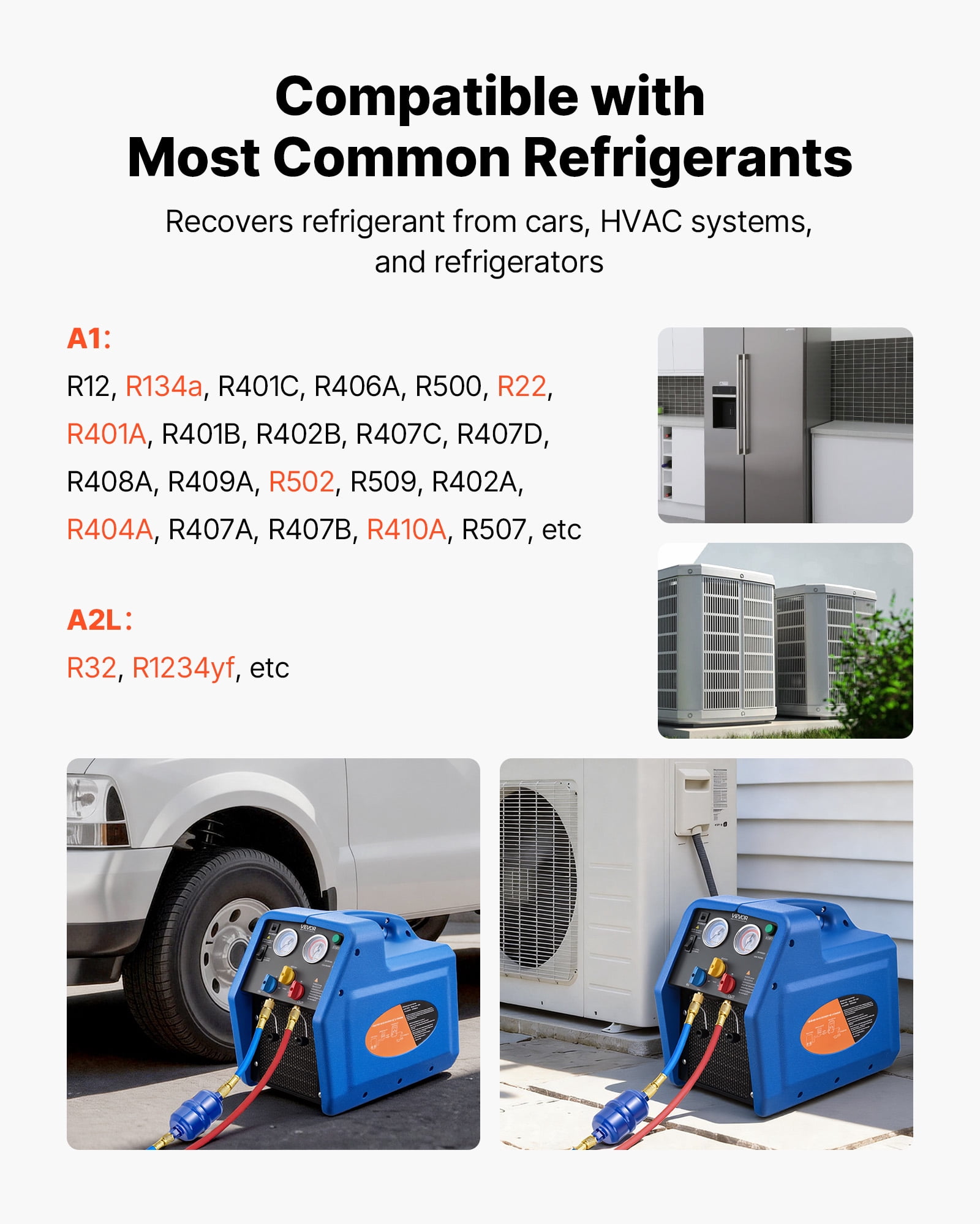VEVOR Portable Refrigerant Recovery Machine, 3/4 HP 110V 60Hz Single Cylinder AC Recovery Machine for Liquid Vapor Refrigerant,1750 RPM Recycling Unit HVAC for Automotive & Household Air Conditioning