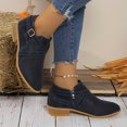 thumbnail image 5 of Willtoo Women Vintage Ankle Boots Solid Leather Cross Buckle Straps Round Toe Chunky Block Heels Side Zipper Western Booties Waterproof Stylish Breathable Daily Dressy Office Short Shoes Dark Blue, 5 of 5