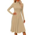 thumbnail image 2 of Women's Casual Fashion High Neck Long Sleeve Solid Color Midi Dress, Fall and Winter Elegant Dress for Everyday Wear, Comfortable and Versatile Styling,Khaki,XL, 2 of 7