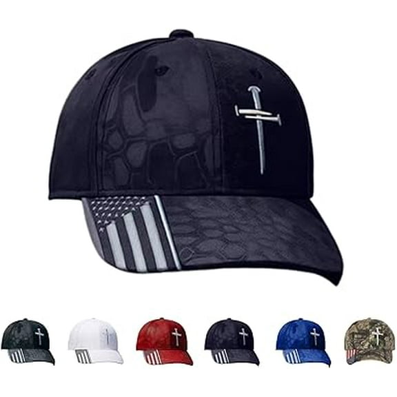3 Nails Cross Hat with American Flag, Adjustable Jesus 3 Nail Cross Hat for Men and Women, Christian Baseball Caps（x）