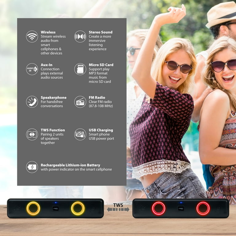 MiLife, Portable Bluetooth Sound Bar Speaker, with Multi Color LED
