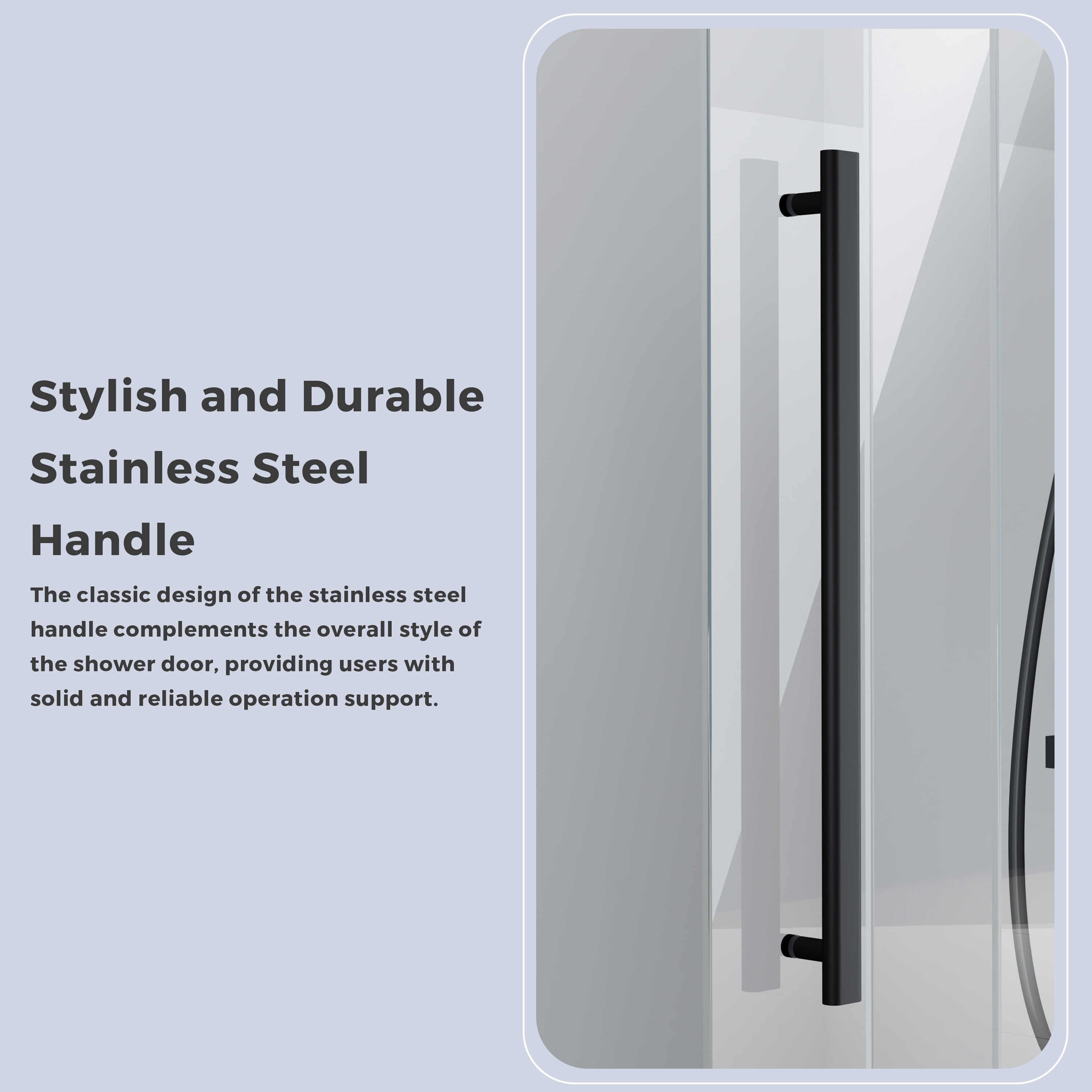 DELAVIN 56-60.in W x 75.in H Frameless Shower Door, Clear Tempered Glass, Stainless Steel Frame, Matte Black