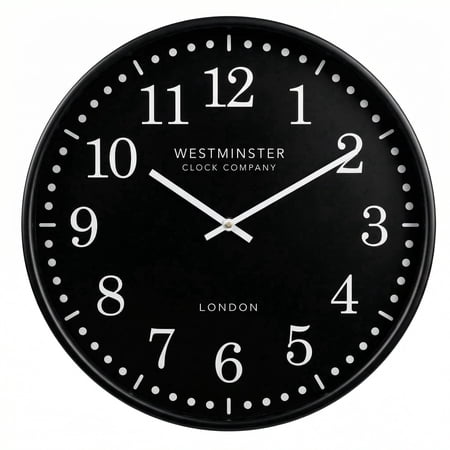 Westminster Clocks 20 Inch Slim Wall Clock, Silent Quartz, Modern Industrial, Black Rim