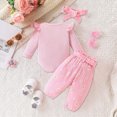 thumbnail image 6 of NOLDARES Newborn Baby Girl Clothes Infant Romper Fall Winter Outfits Gifts for Girls Cute Bell Bottoms Pant Sets 3Pc(Pink,0-3 M), 6 of 9