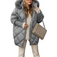 thumbnail image 2 of Jackets for Women Fleece Lined Winter Coats Hooded Down Coat with Zip Pockets for Cold Weather Protection, Daily Commute, and Christmas Outings,Gray,3XL, 2 of 6
