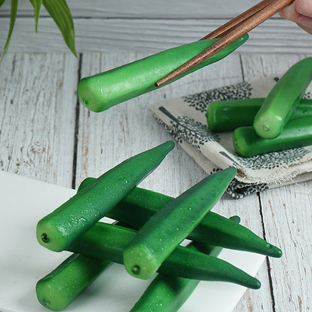 GARVALON 10Pcs Artificial Okra Green Foams Simulation Vegetable Home Decoration Educational Model
