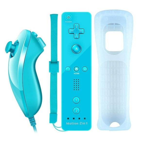 Motion Plus Remote Controller for Nintendo Wii, 2 in 1 Wireless Motion Plus Remote Control and Nunchuck Controller for Nintendo Wii and Wii U with Silicone Cover