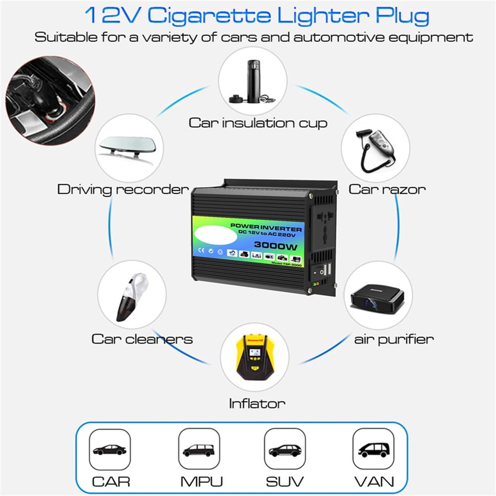 Pure Sine Wave Inverter 3000W Boat Car Converter Power Inverter DC 12V To AC 110V/220V Invertor USB Car Power Inverter