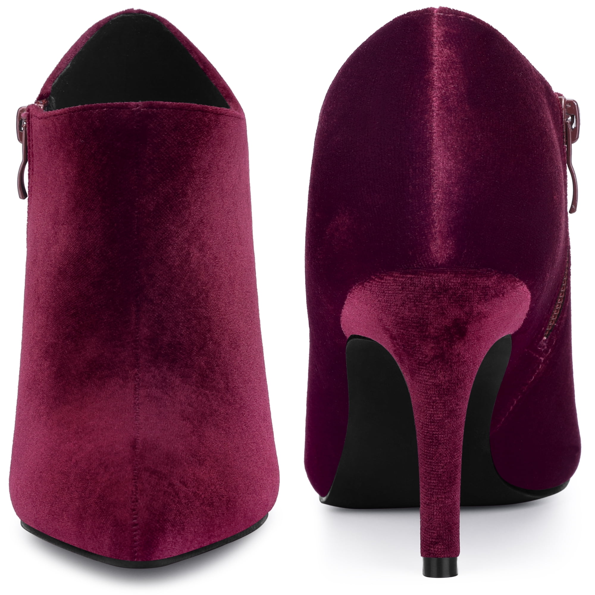 DARING DIVA Women's Stylish Velvet Pointy Toe Stiletto Heels Booties Burgundy US 7.5