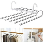 MoveCatcher Pants Hangers Multi-Layer Hanging Pants 5 in 1 Pants Rack Stainless Steel Pants Hangers Folding Storage Rack Space Saver Storage for Trousers Scarf Tie Belt Adjustable