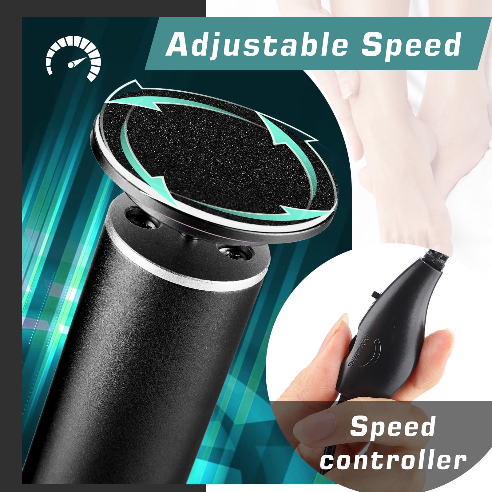 Electric Callus Remover, Foot File Grinder Tool with Adjustable Speed Controller, 60PCS Replacement Sanding Discs, Men Women Dead Dry Crack Skin Calluses Remover