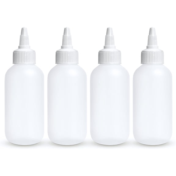 BRIGHTFROM Squeeze Bottles - 4 OZ Empty Plastic Containers for Dressing, Sauces & Condiments | Ketchup, Mustard, Syrup, Oil, Arts and Crafts | Leak Proof, BPA Free, Refillable | Twist Top - Pack of 4