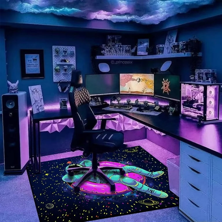 Glowing Game Controller Gamepad Area Rug, Neon Astronaut Floor Mat