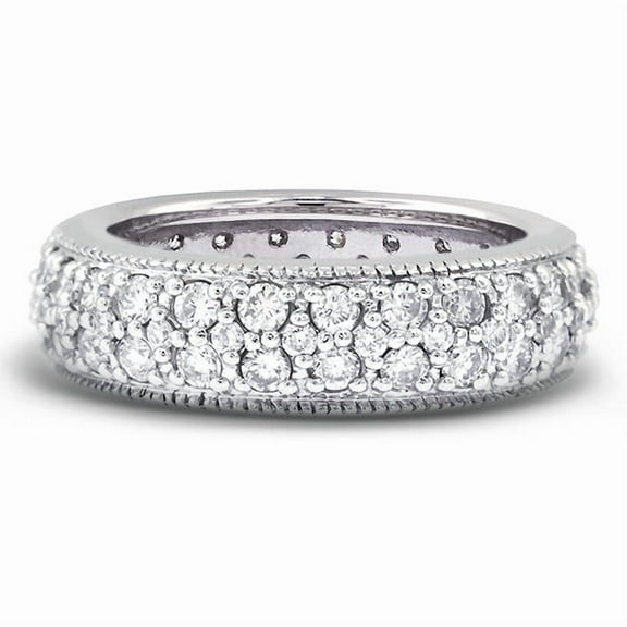 Full Eternity Diamond Anniversary Band, Double Row Diamond Wedding Ring, Women's Luxurious Party Wear Diamond Ring, 2.7 Ct Simulated Diamond, 925 Sterling Silver, Gift For Girlfriend