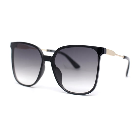 Womens Oversized 90s Fashion Thin Plastic Horn Rim Sunglasses Black - Smoke