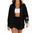thumbnail image 2 of Aofany Short Sets for Women Long Sleeve Shirt Shorts 2 Piece Summer Beach Vacation Outfits Lounge Set, 2 of 8