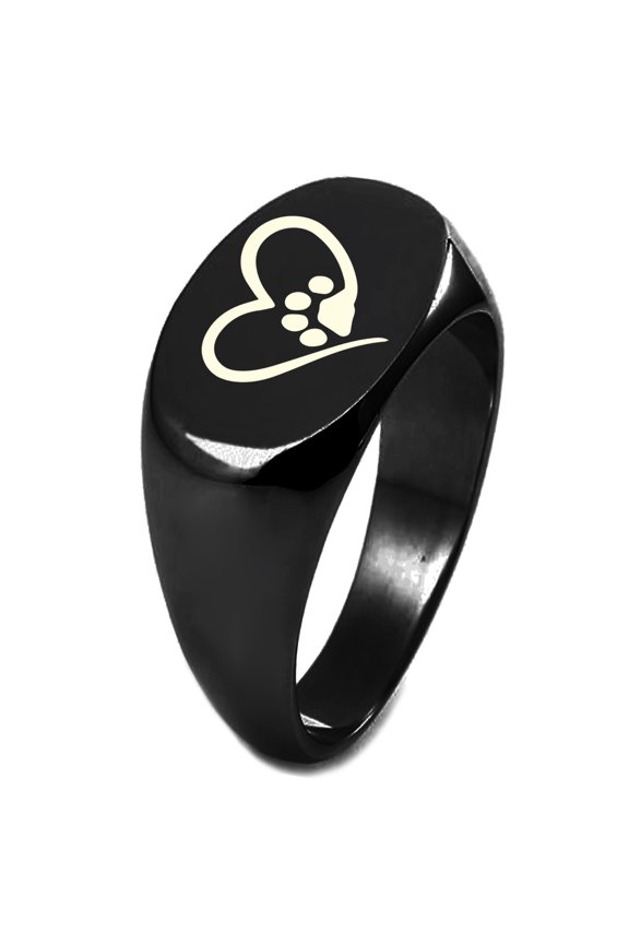 Sterling Silver Dog Paw Heart Engraved Oval Flat Top Polished Ring