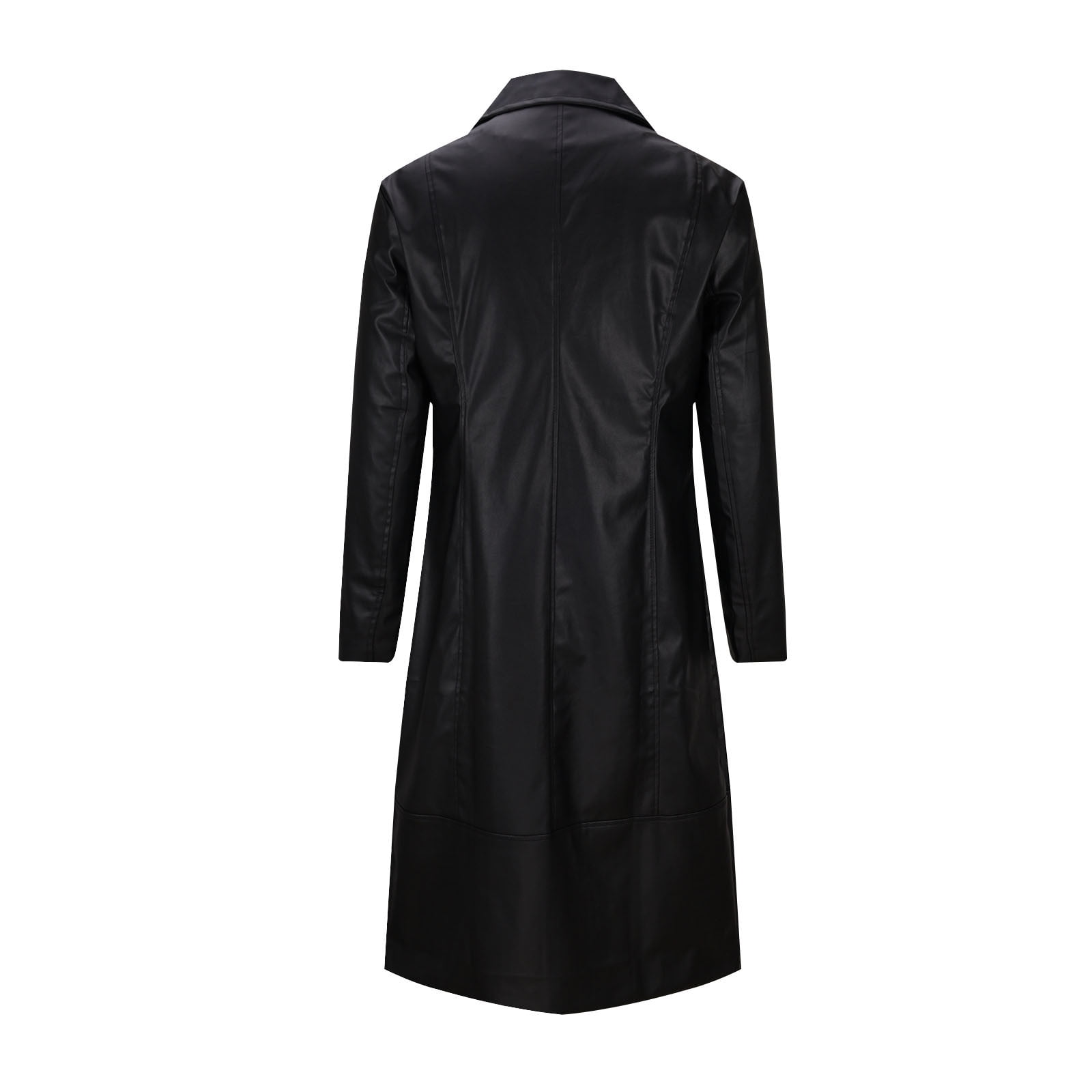VSSSJ Mens Long Trench Coat Long PU Leather Jacket Faux Leather Long Sleeve Single Breasted Lapel Collar Fashion Mid Long Pu Jacket Outerwear Black XXXXXL