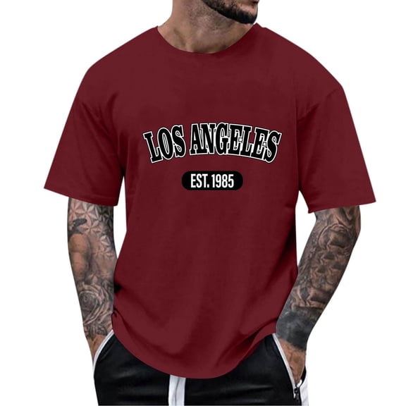 Zylanna Men's T-Shirts Tee, Short Sleeve Crew Neck Los Angeles Print Summer Fashion Tops for Mens Wine