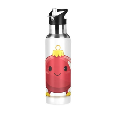 

600/1000ML Stainless Steel Sport Water Bottle with Straw Lid Leak Proof Vacuum Insulated Mug for Outdoor Activities Cycling Running & Walking Cute Christmas Ornament Character