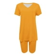thumbnail image 3 of LLYWEY Oversized Two Piece Shorts Sets for Women Trendy 2 Piece Summer Outfits Casual Loose Solid Color V-Neck Short Sleeve Oversized Tshirt and Biker Short Sets New-34 Yellow S, 3 of 4