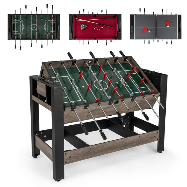 Gymax 3-in-1 Swivel Game Table w/Foosball Pool Billiards Table & Ping Pong Tabletop