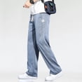 thumbnail image 4 of Summer Thin Loose Wide-leg Men Jeans Soft Lyocell Elastic Fashion Casual Straight Drawstring Denim Trousers Black Blue Gray, 4 of 6