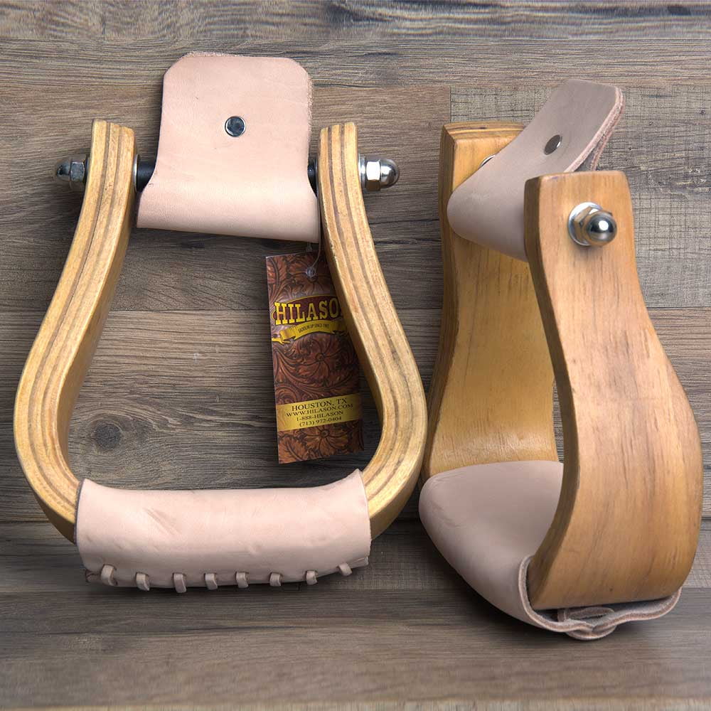 HILASON WESTERN WOODEN OFFSET HORSE SADDLE STIRRUPS PAIR W/ 5 " WIDTH