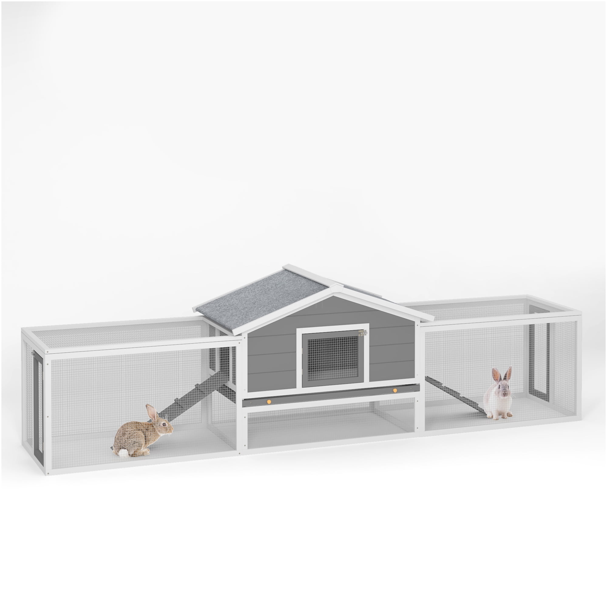 JERFIT 2-Story Outdoor Rabbit Hutch with Waterproof Roof, Pull-Out Tray & Ramp, Large Wooden Pet House for Rabbits, Guinea Pigs