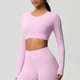 thumbnail image 2 of Top de manga larga,Camiseta informal de manga larga con cuello redondo para mujer, con estampado de cuadros suaves, para uso diario, ideal para el hogar, sopatenor, 2 of 9