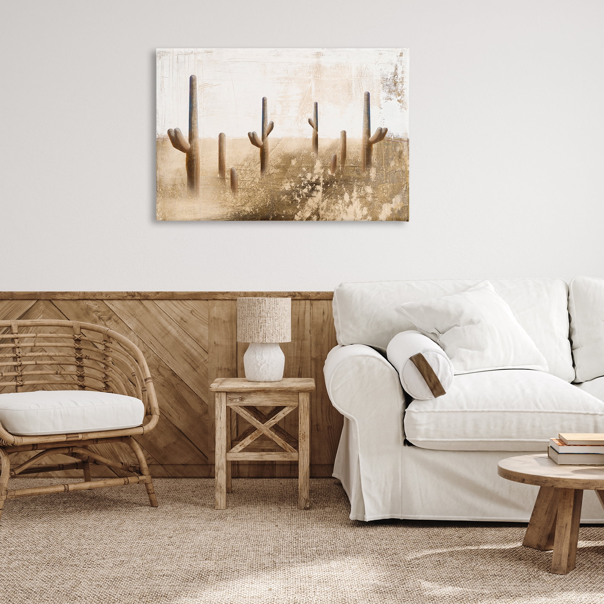 Stupell Industries Sepia Cacti Field Landscape & Nature Painting Wrapped Canvas Art Print Wall Art, 36 x 24