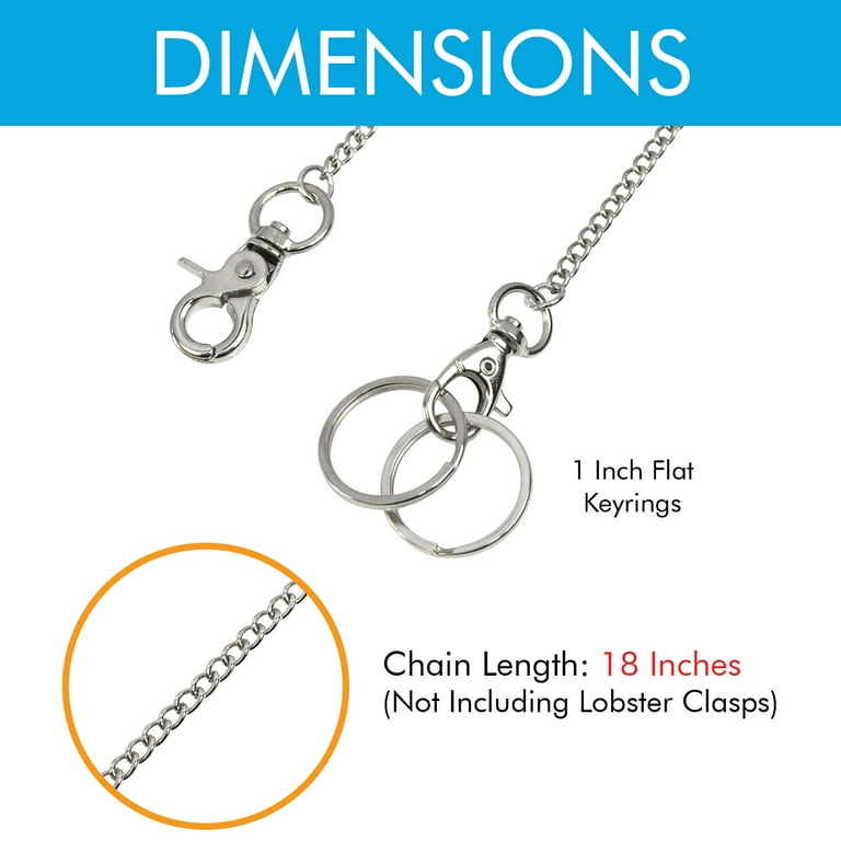 Wallet Chain 18” Silver Belt Chain Pocket Chain Heavy Duty, Both Ends  Lobster Clasps & 2 Extra Rings for Keys, Jeans, Pants, Belt Loop, Purse,  Handbag