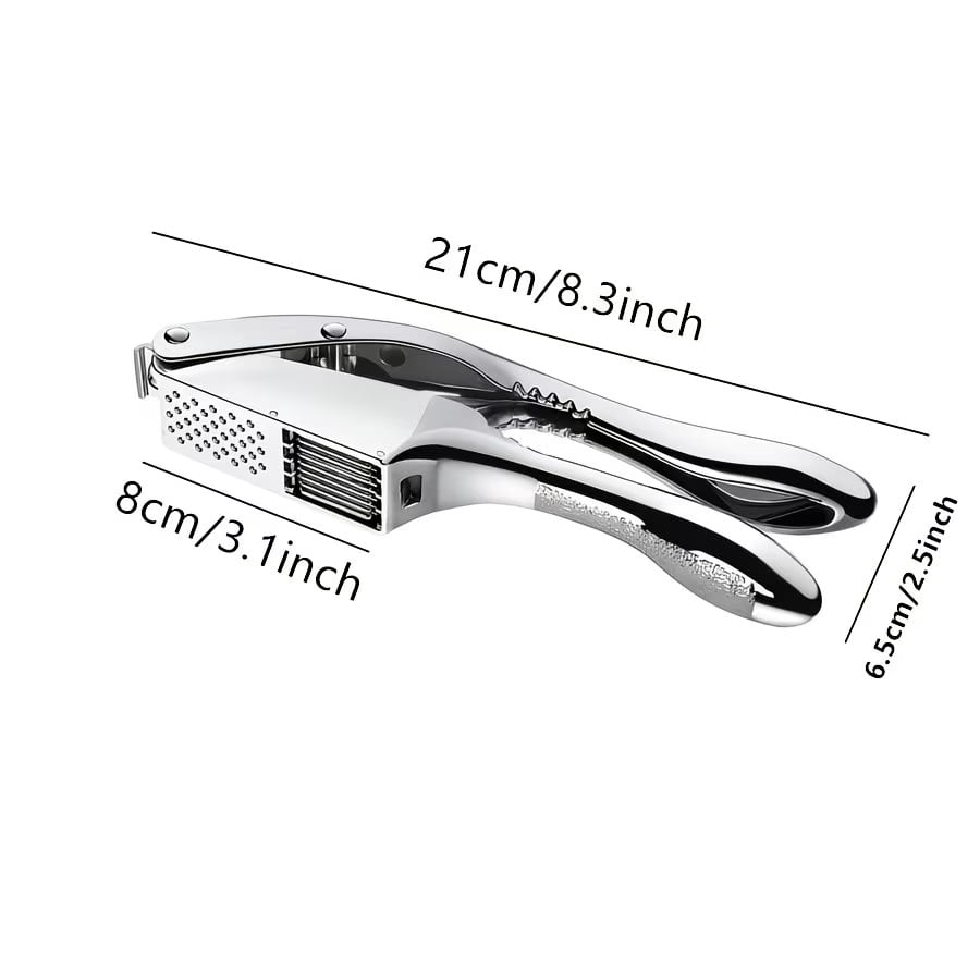 Manual Garlic Press and Slicer | Durable Metal Kitchen Tool for Efficient Mincing & Dicing | Easy-to-Clean, Multi-Use for Sauces & Marinades | Ideal for Home and Restaurant Use, Garlic Crusher