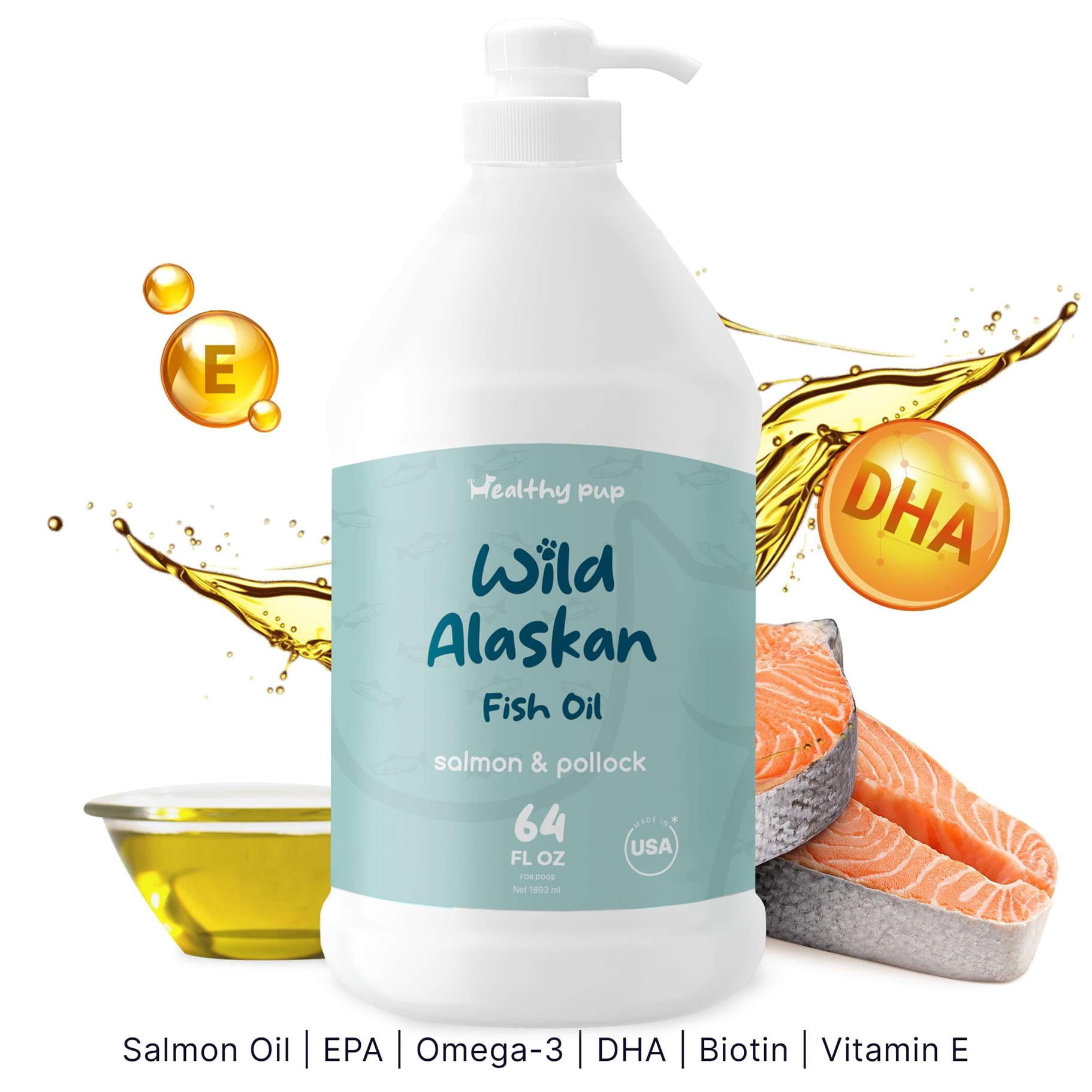 Healthy Pup Wild Alaskan Salmon Oil formula for Dogs and Cats Omega 3 Fish Oil, Skin and Coat Supplement 64oz