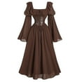 thumbnail image 2 of SEAOPEN Renaissance Dresses for Women Butterfly Sleeve Medieval Dress Vampire Witch Gothic Corset Dress Halloween Costumes Brown,S, 2 of 4