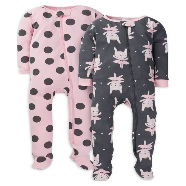 Pyjama en Coton Ajusté à Pieds pour Bébé et Fillette, Lot de 2